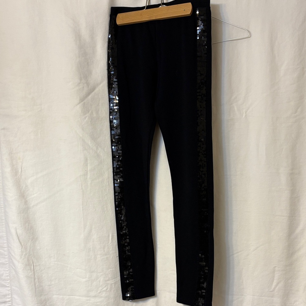 Black Sequin Trim Leggings